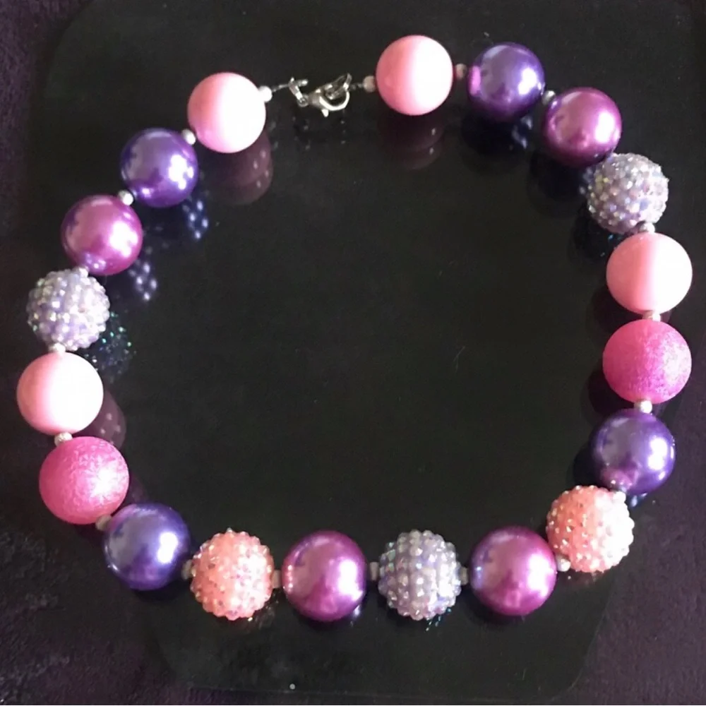 Handmade Pink & Purple Girls Beaded Necklace